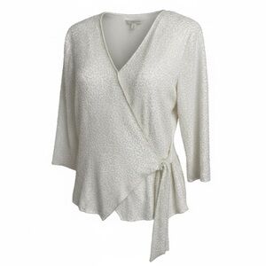 Beaded Cocktail Blouse Wrap Ivory Women’s Size 10P Formal Evening Wear